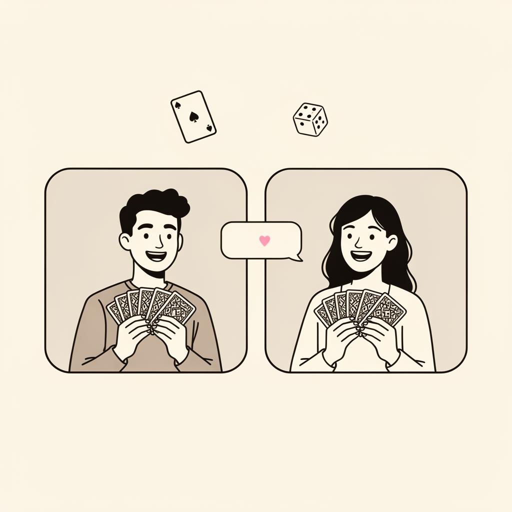 Two people playing a card game together on a video call